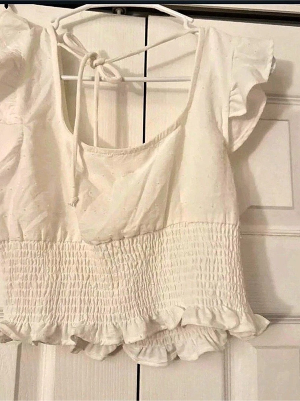 Romantic Ruffled Smocked Tank Top in White NWT
